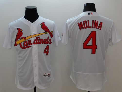 Cardinals #4 Yadier Molina White Flexbase Authentic Collection Stitched MLB Jersey - Click Image to Close